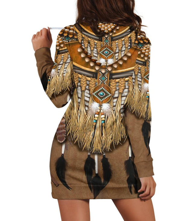 Native American Patterns Feathers Hoodie Dress - Image 2