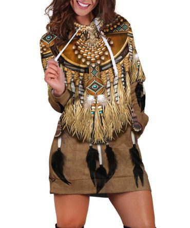 Native American Patterns Feathers Hoodie Dress