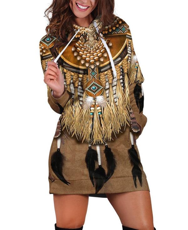 Native American Patterns Feathers Hoodie Dress