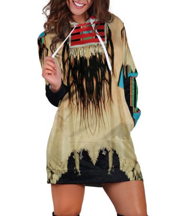Women Native Patterns Pale Yellow Hoodie Dress