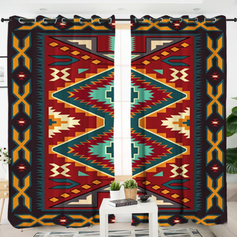 Native Red Yellow Native American Living Room Curtain