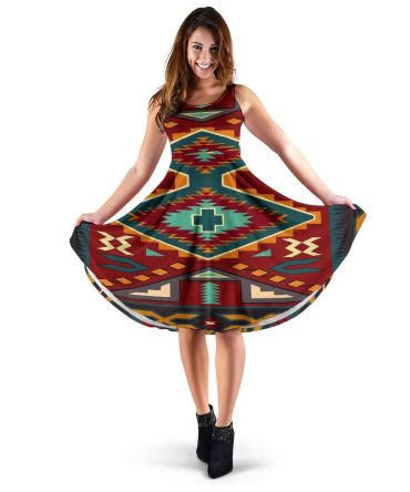 Native Red Yellow Pattern Native American 3D Dress