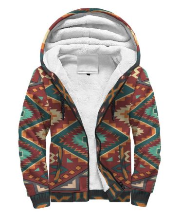 Native Red Yellow Pattern Native American AOP Sherpa Hoodie