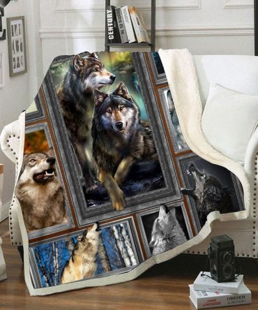 Native Wolf Flock Fleece Blanket