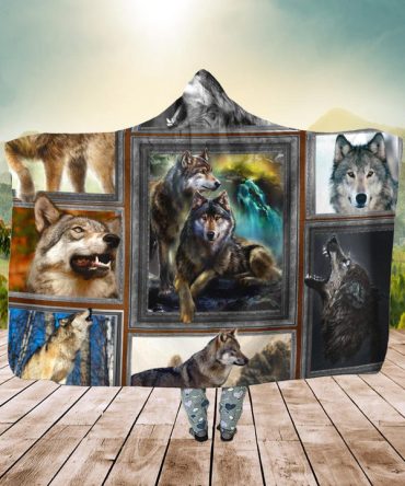 Native Wolf Flock Hooded Blanket