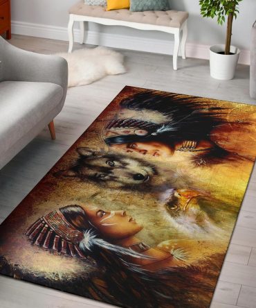 Native Women With Wolf Native American Area Rug no link