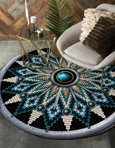 Naumaddic Arts Black Native American Design Round Carpet - Image 2