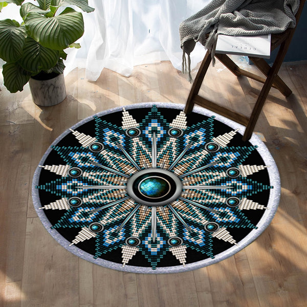 Naumaddic Arts Black Native American Design Round Carpet - Image 3