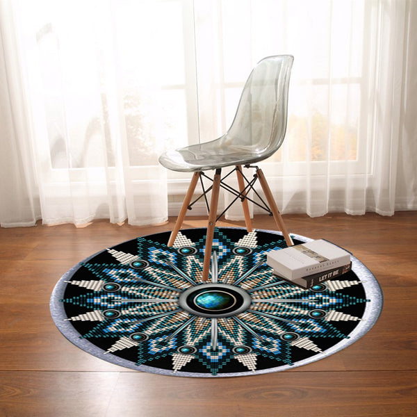 Naumaddic Arts Black Native American Design Round Carpet - Image 4