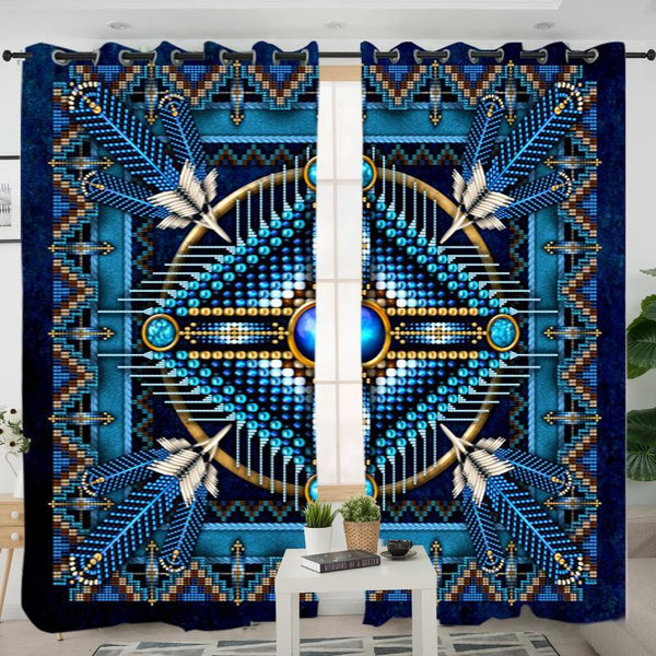 Naumaddic Arts Blue Native American Design Living Room Curtain - Image 2