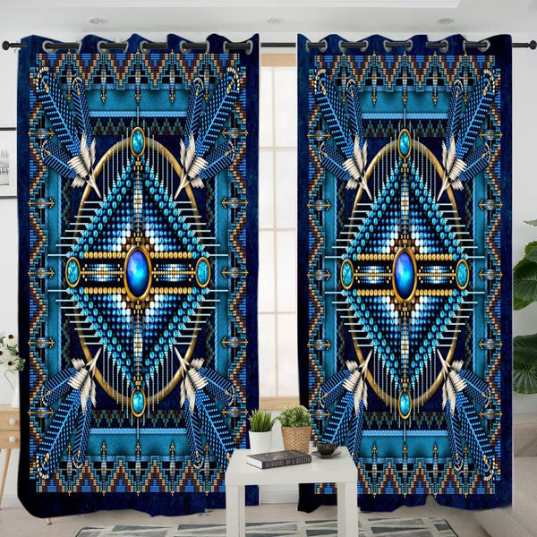 Naumaddic Arts Blue Native American Design Living Room Curtain - Image 3