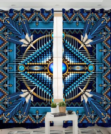 Naumaddic Arts Blue Native American Design Living Room Curtain
