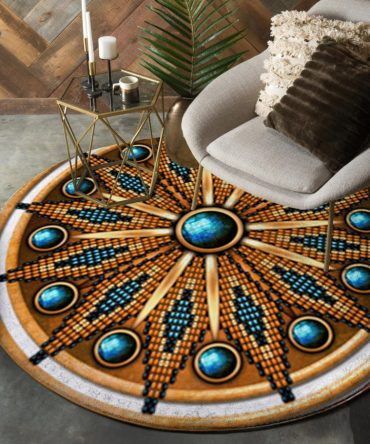 Naumaddic Arts Blue Stone Rosette Native American Design Round Carpet