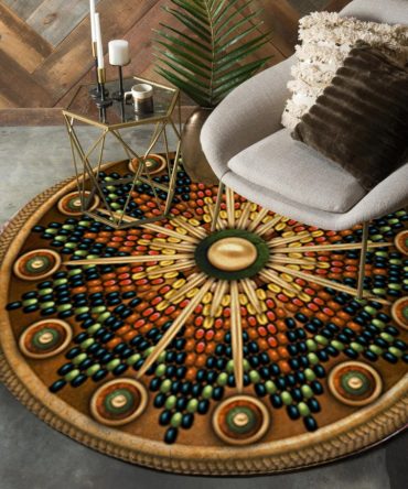 Naumaddic Arts Brown Native American Design Round Carpet