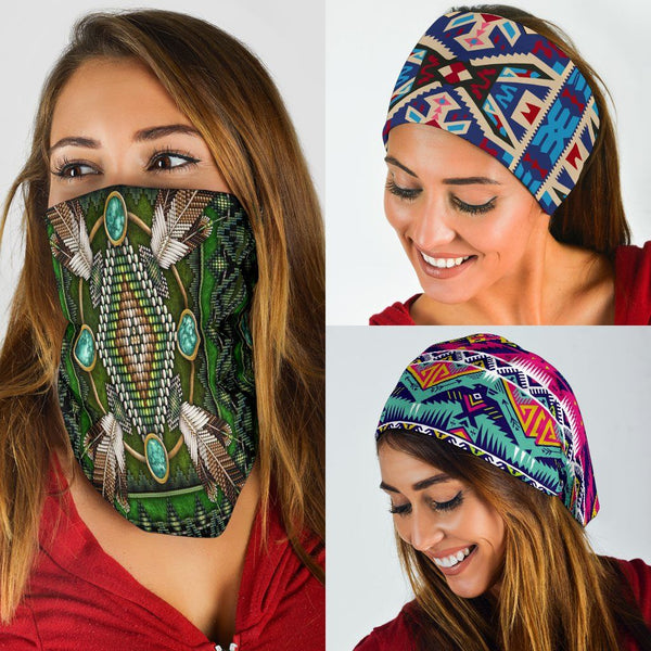 Naumaddic Arts Green Native American Design Bandana 3-Pack - Image 3