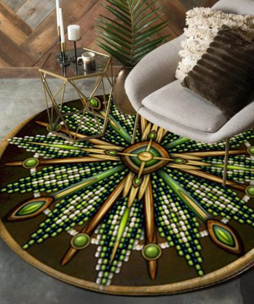 Naumaddic Arts Green Native American Design Round Carpet