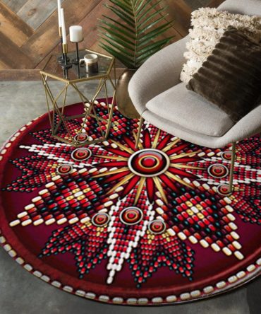 Naumaddic Arts Red Cross Rosette Native American Design Round Carpet