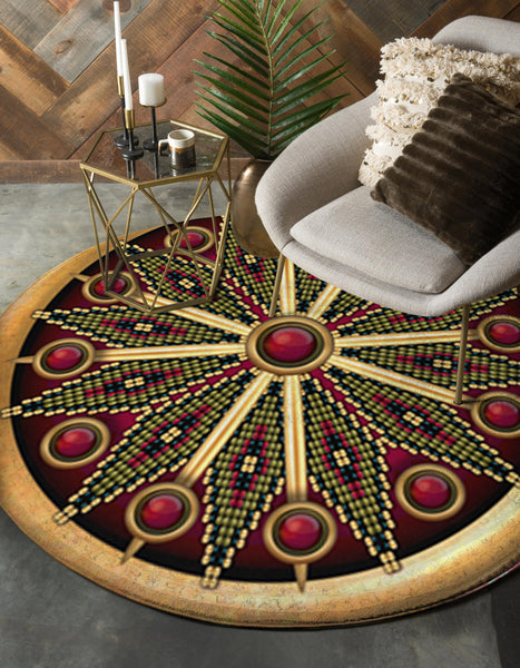 Naumaddic Arts Red Native American Design Round Carpet - Image 2