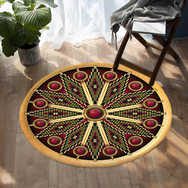 Naumaddic Arts Red Native American Design Round Carpet - Image 3