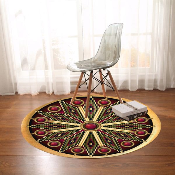Naumaddic Arts Red Native American Design Round Carpet - Image 4