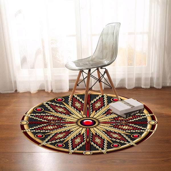 Naumaddic Arts Red Stone & Dark Gray Native American Design Round Carpet - Image 4