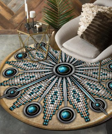 Naumaddic Arts White Native American Design Round Carpet