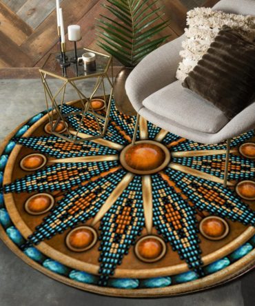 Naumaddic Arts Yellow Native American Design Round Carpet