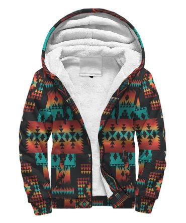 Navy Native Tribes Pattern Native American AOP Sherpa Hoodies