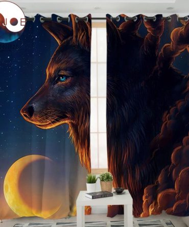 Night Guardian Wolf Native American Pride Living Room Curtain