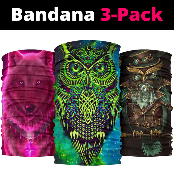 Owl Art Design Mix Pink Wolf Bandana 3-Pack - Image 2