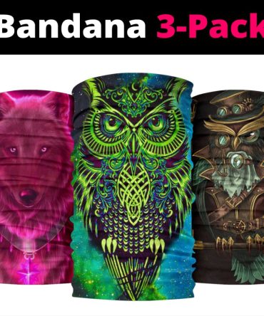 Owl Art Design Mix Pink Wolf Bandana 3-Pack