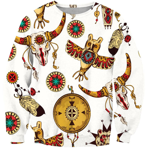 Owl Bison Pattern Native American 3D Sweatshirt - Image 2