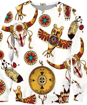 Owl Bison Pattern Native American 3D Sweatshirt