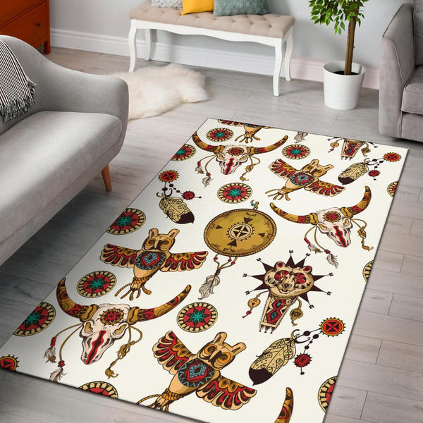 Owl Bison Pattern Native American Area Rug - Image 2