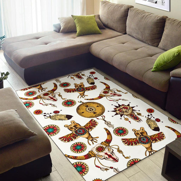 Owl Bison Pattern Native American Area Rug - Image 3
