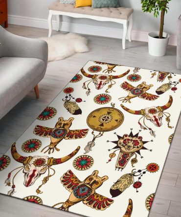 Owl Bison Pattern Native American Area Rug