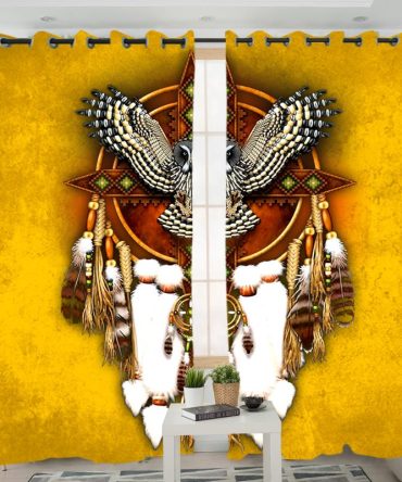 Owl Dreamcatcher Yellow Native American Pride Living Room Curtain