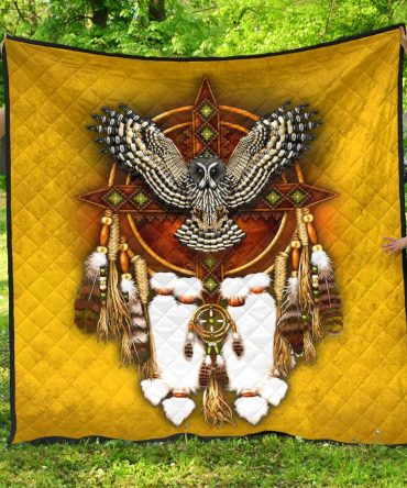 Owl Yellow Native American Premium Quilt