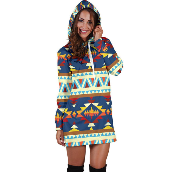 Pattern Geometric Native American Hoodie Dress - Image 4