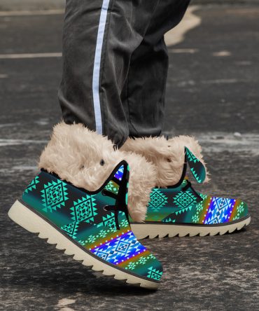 Pattern Light Blue Faux Fur Leather Boots