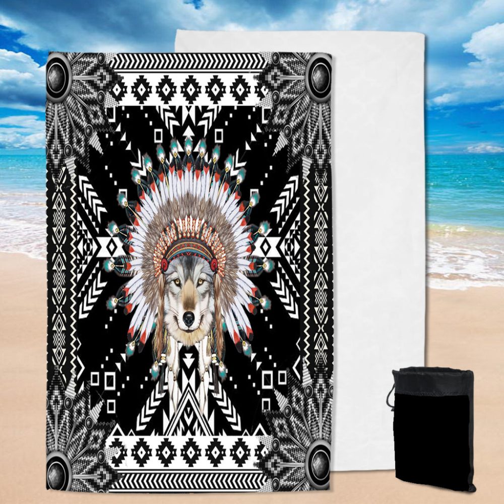 Black Wolf Tribe Native Pool Beach Towel
