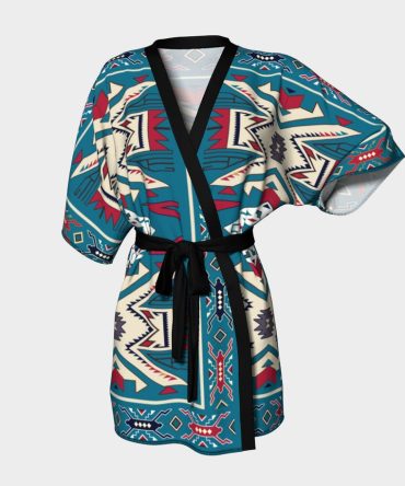 Pink Blue Coloful Design Native American Kimono Robe - Women