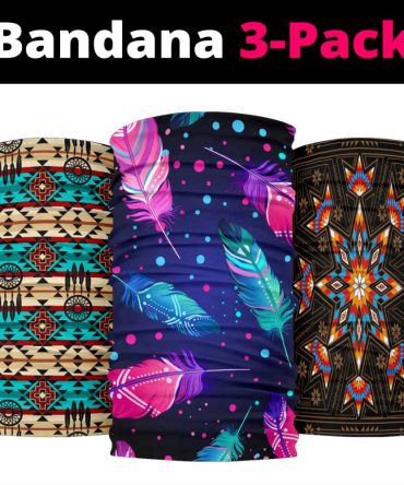 Pink & Blue Feathers Native American Bandana 3-Pack