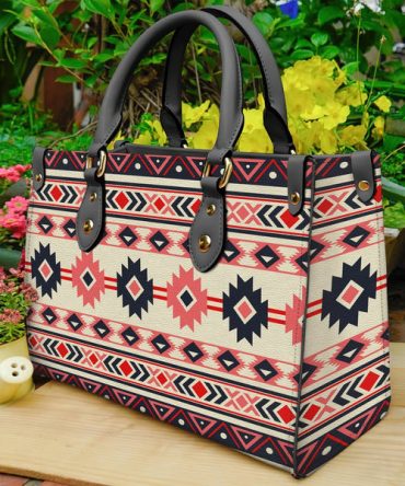 Pink & Navy Pattern Native Leather Bag