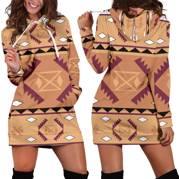 Pink Purple Pattern Native American Hoodie Dress - Image 2
