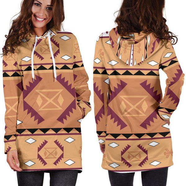 Pink Purple Pattern Native American Hoodie Dress - Image 3
