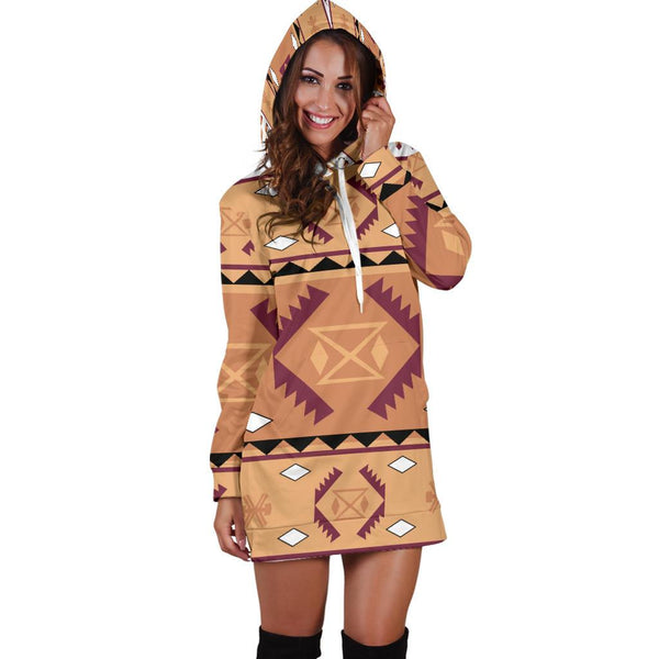 Pink Purple Pattern Native American Hoodie Dress - Image 4
