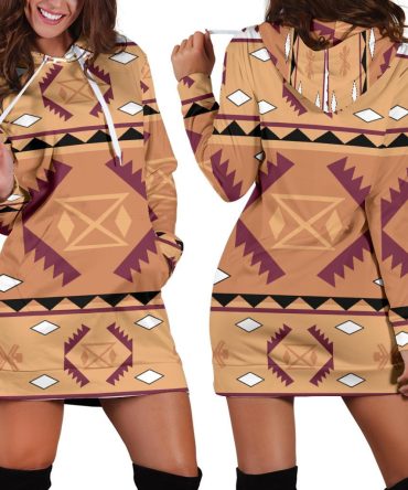 Pink Purple Pattern Native American Hoodie Dress