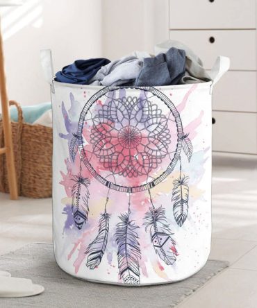 Pink Water Color Dream Catcher Laundry Basket