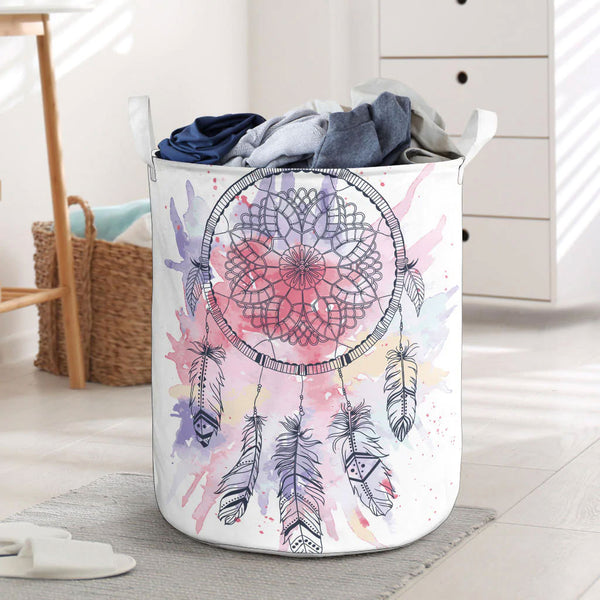 Pink Water Color Dream Catcher Laundry Basket